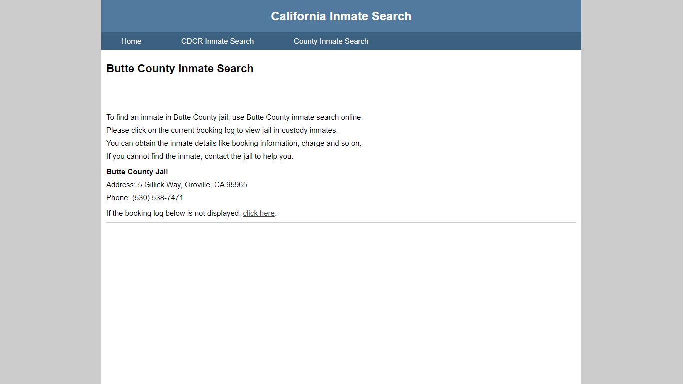 Butte County Inmate Search - California Inmate Search